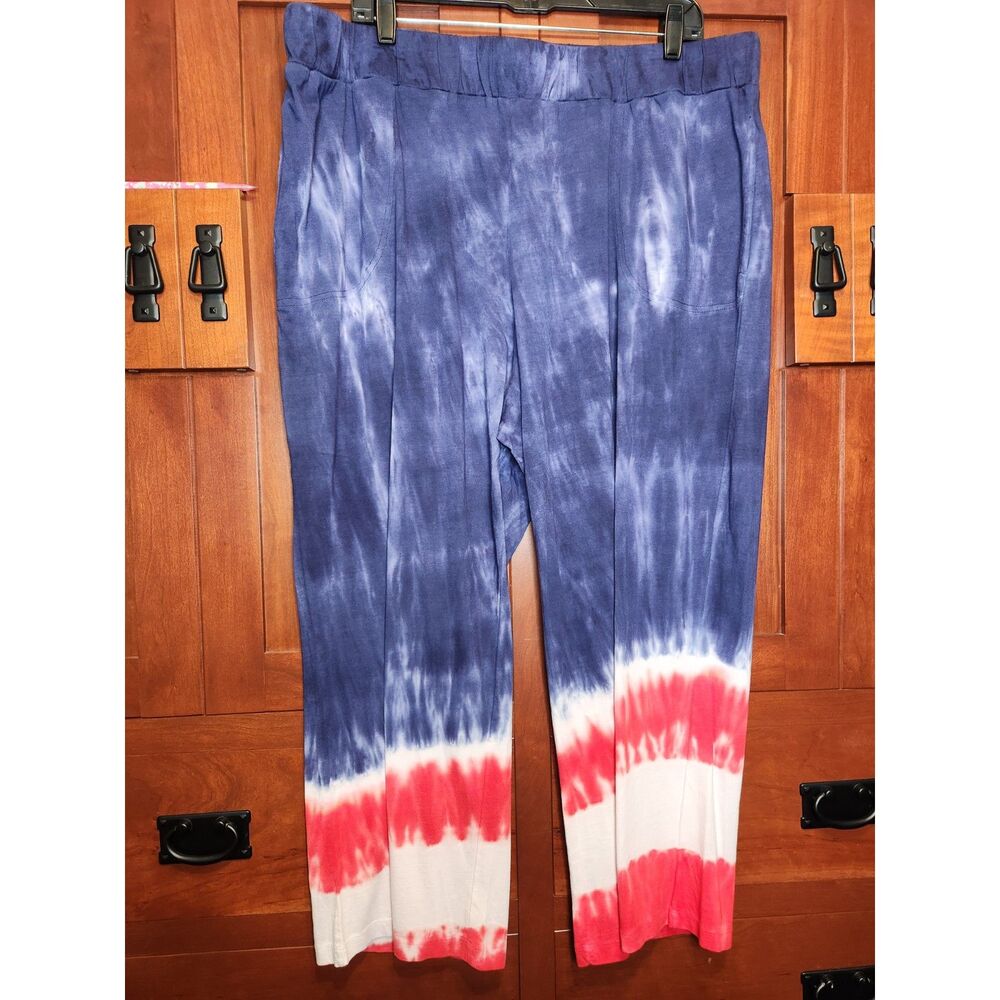 LOGO by Lori Goldstein Patriotic Lounge Pants Red White & Blue Women's Size 1X